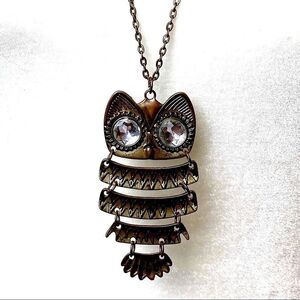 Vintage Owl Rhinestone Pendant Necklace